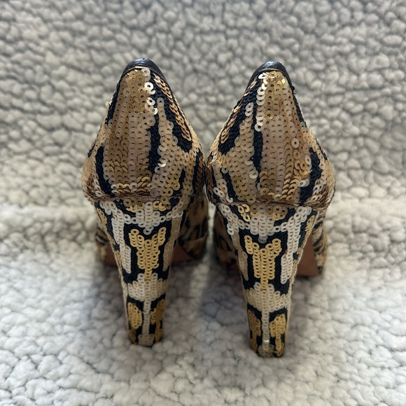 Coach black & gold sequin peeped toe heels size 7.5 B - Picture 7 of 8